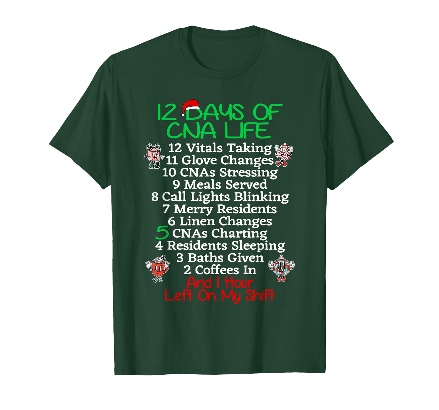 12 Days of CNA Life Certified Nursing Assistant Christmas RN T-Shirt