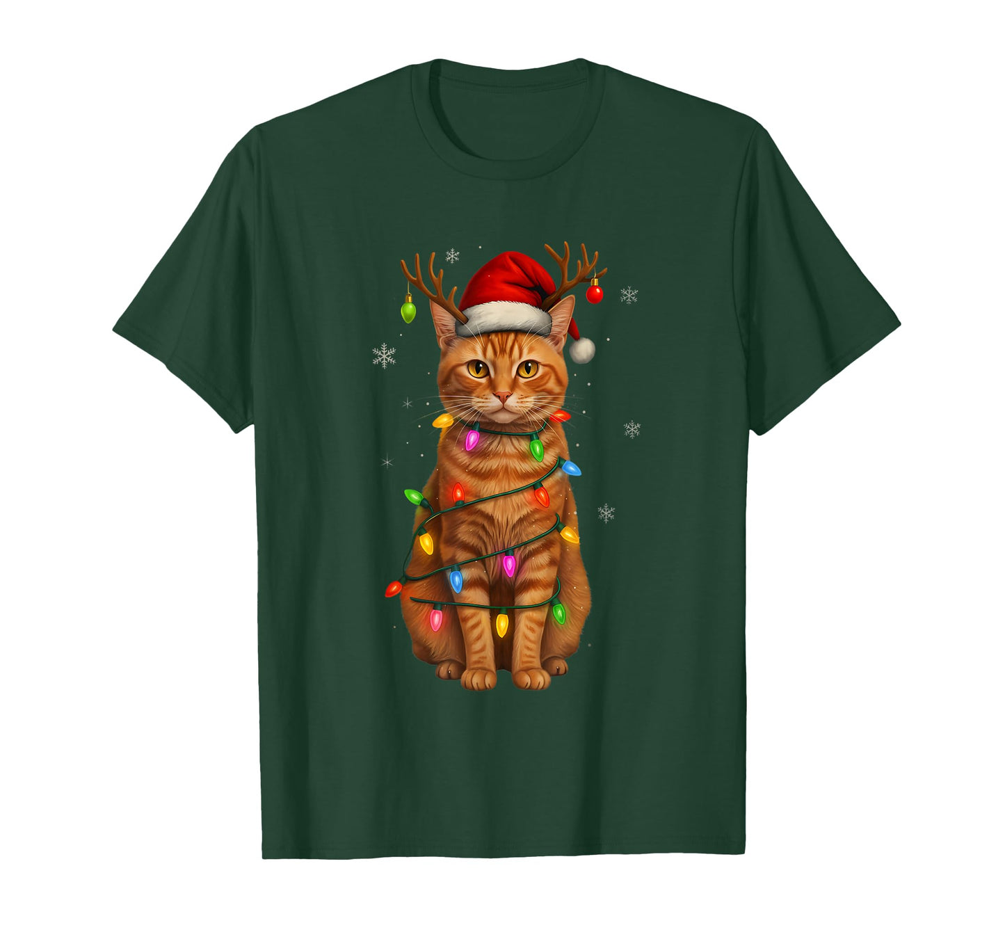 Orange Tabby Cat Christmas Lights Funny Santa Holiday Cats T-Shirt