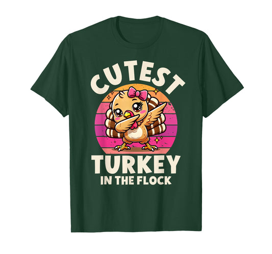 Cutest Turkey in The Flock Turkey Dabbing Funny Thanksgiving T-Shirt