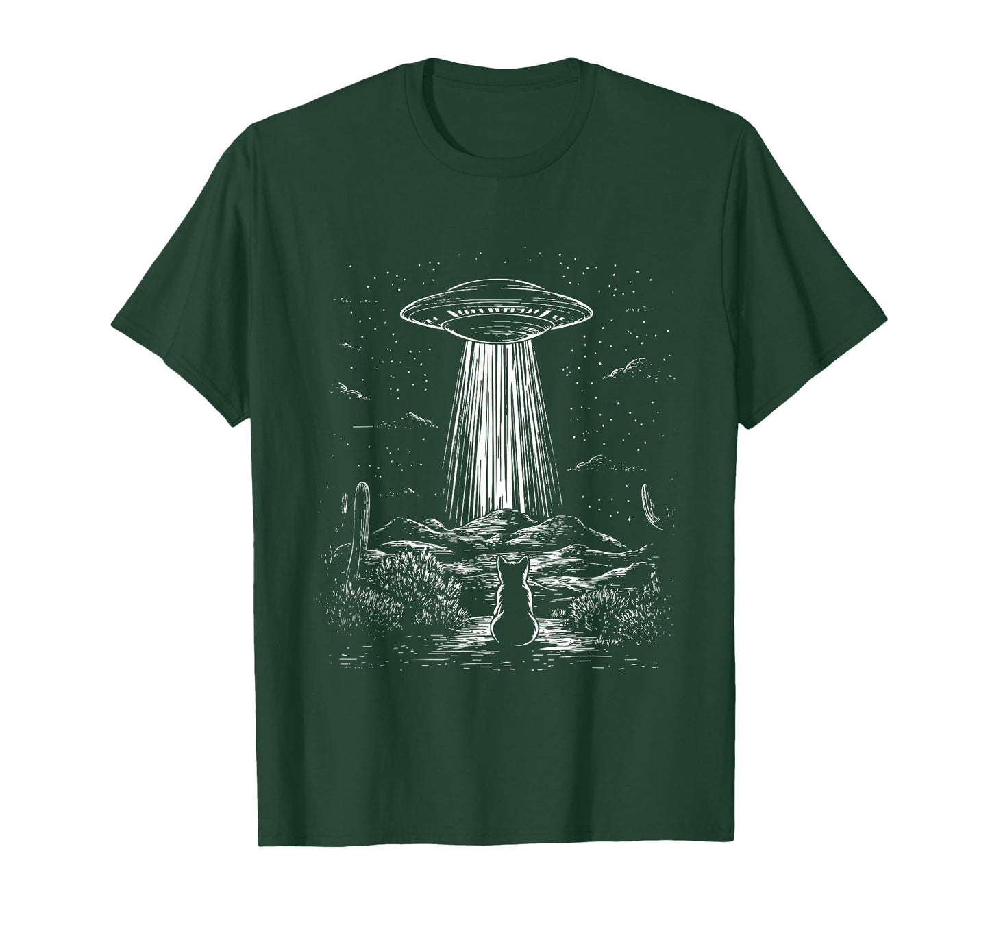 Cactus Alien Cat And UFO In Desert Scene Women Men Kids T-Shirt
