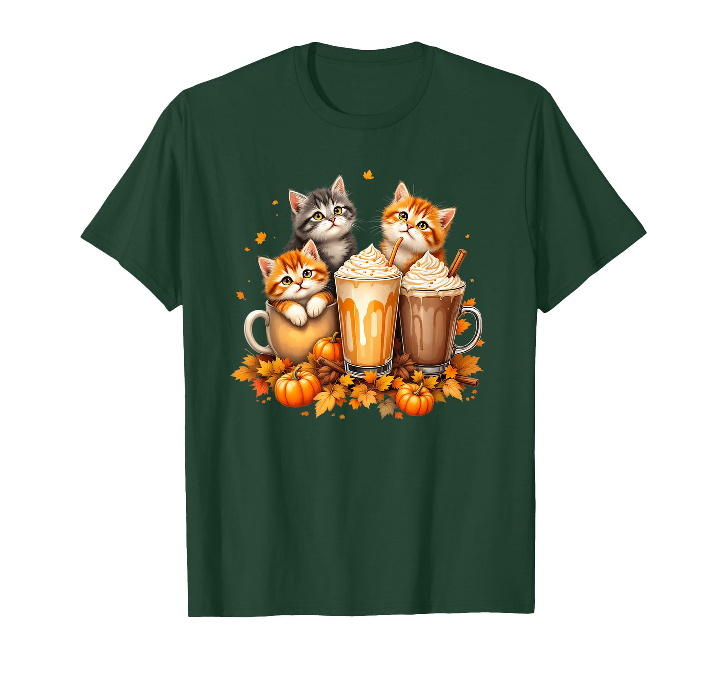 Cute Coffee Cats - Pumpkin Spice Latte Kitten Autumn Fall T-Shirt