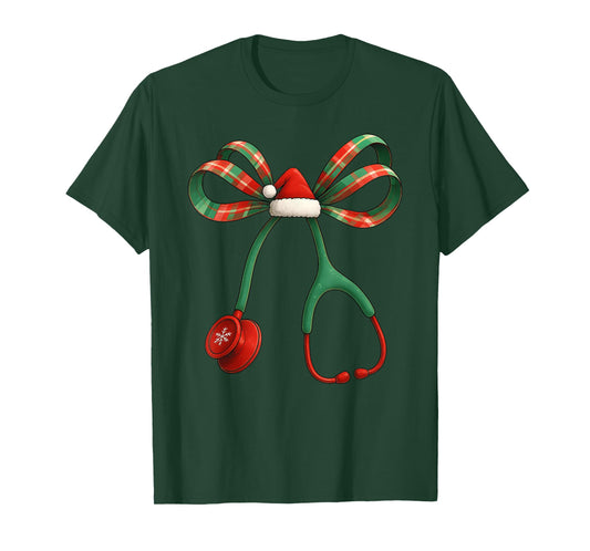 Christmas Coquette Bow Stethoscope Medical Nurse Women Girl T-Shirt