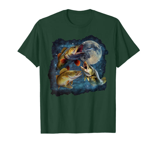 Three Walleye Howling The Moon Vintage 90s Walleye Fishing T-Shirt