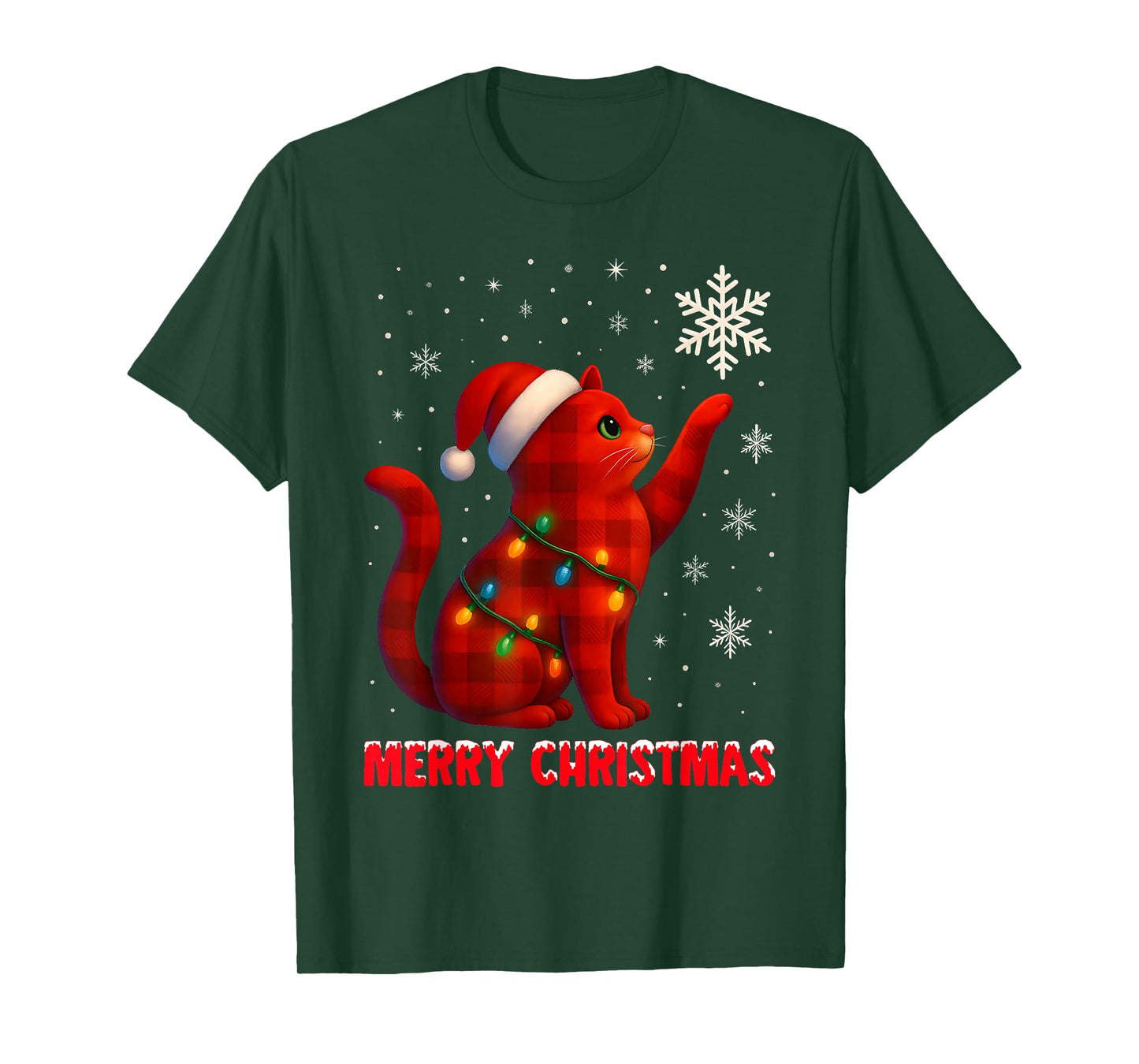 Cat Christmas Light Reindeer Santa Christmas Cat Lover Women T-Shirt