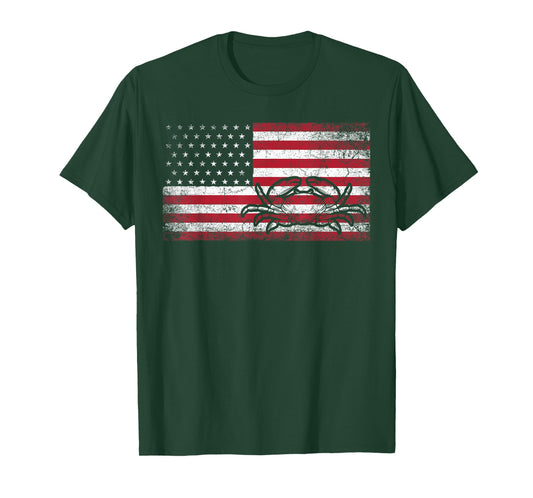Crab Fisherman American Flag 4th of July T Shirt Crabbing T-Shirt