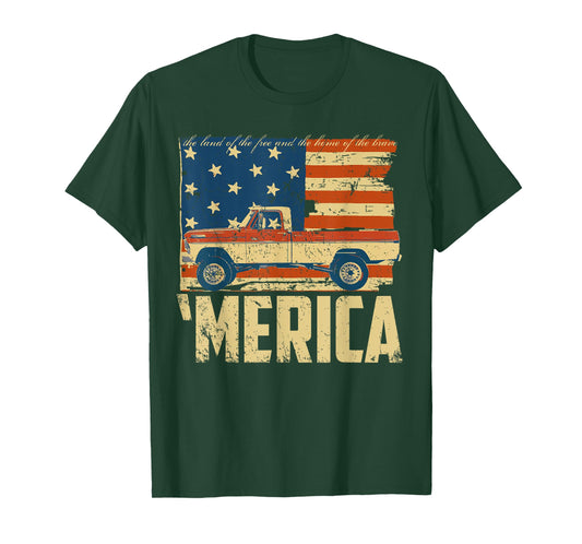 1970s Classic Truck 'Merica American flag with pickup truck T-Shirt