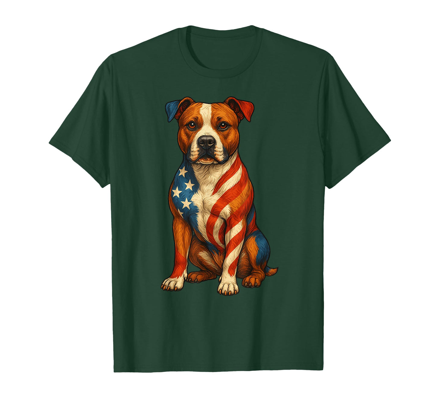 Staffordshire Bull Terrier Patriotic 4th July American Flag T-Shirt
