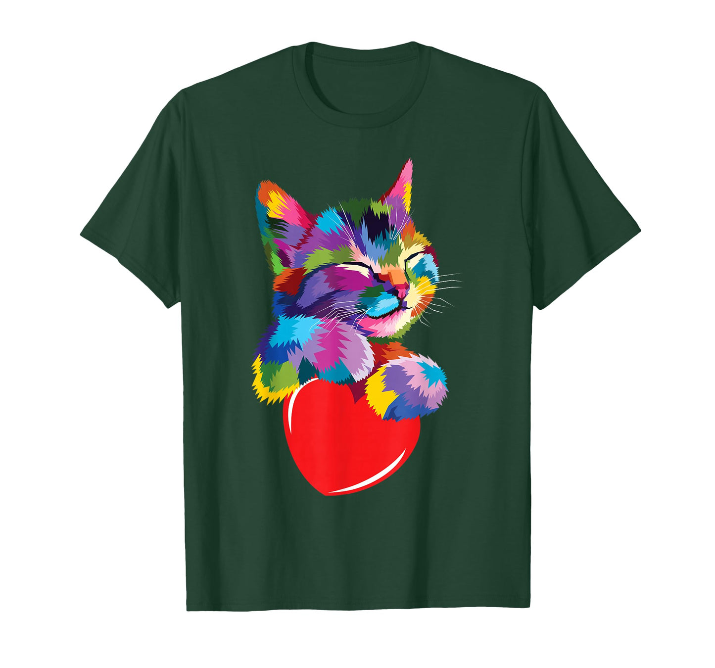 Color Critters Rainbow Cute Cat Hugging Valentine Heart Kitty Love Cat Unisex Adult Multicolor Cotton 65% Polyester 35% Short Sleeve T-Shirt