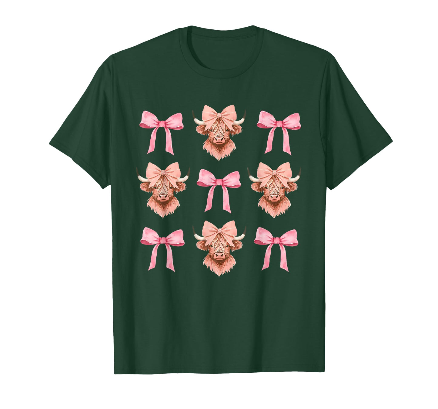 Pink Bow Cute Coquette Highland Cow Cowgirl Aesthetic T-Shirt