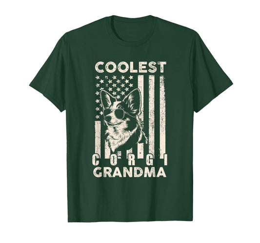 Coolest Corgi Grandma Vintage American Flag Funny Dog Xmas T-Shirt