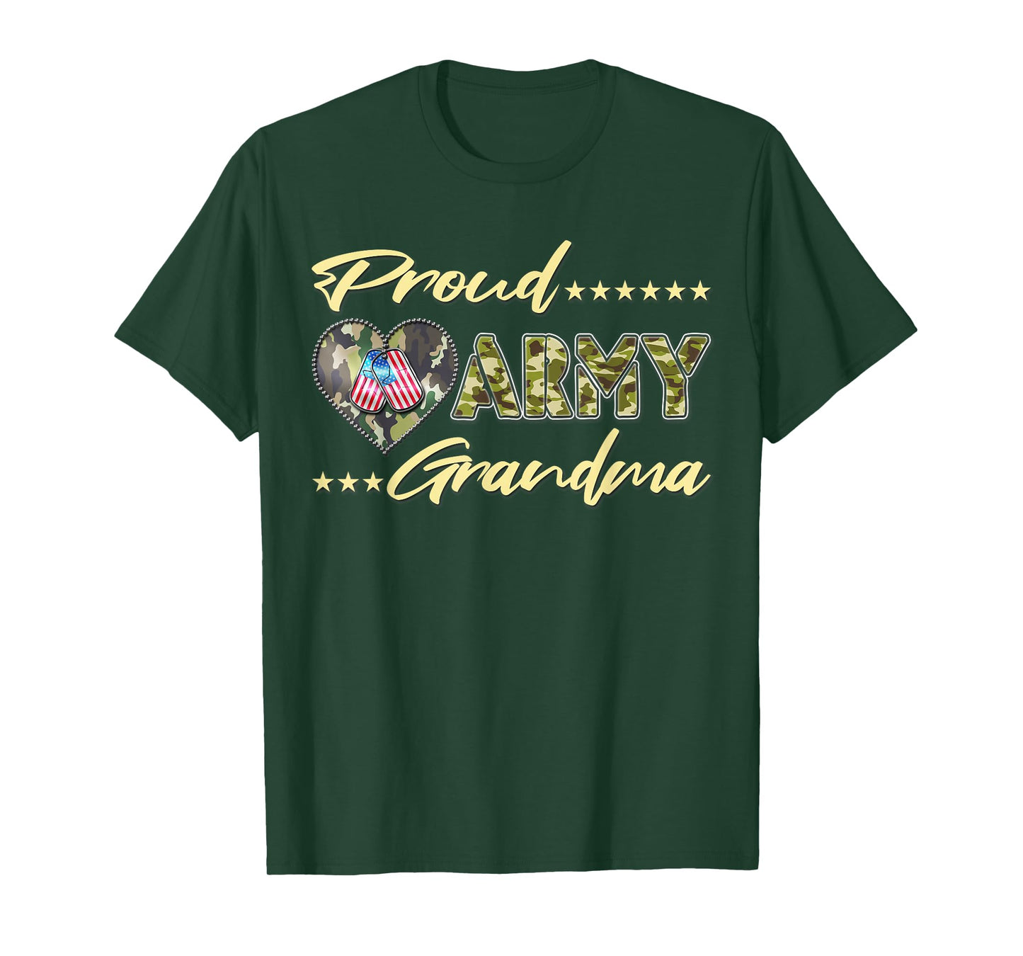 Proud Army Grandma US Flag Dog Tag Military Grandmother Gift T-Shirt