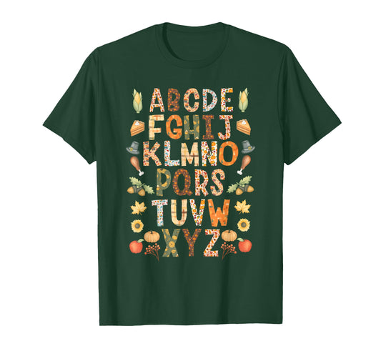 Alphabet Funny Turkey Thanksgiving Costume Preschool Teacher T-Shirt