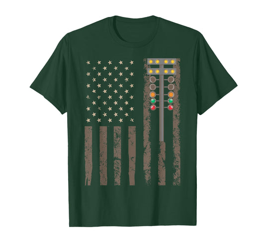 American Flag Drag Strip Auto Tree Light for Racecar Driver T-Shirt