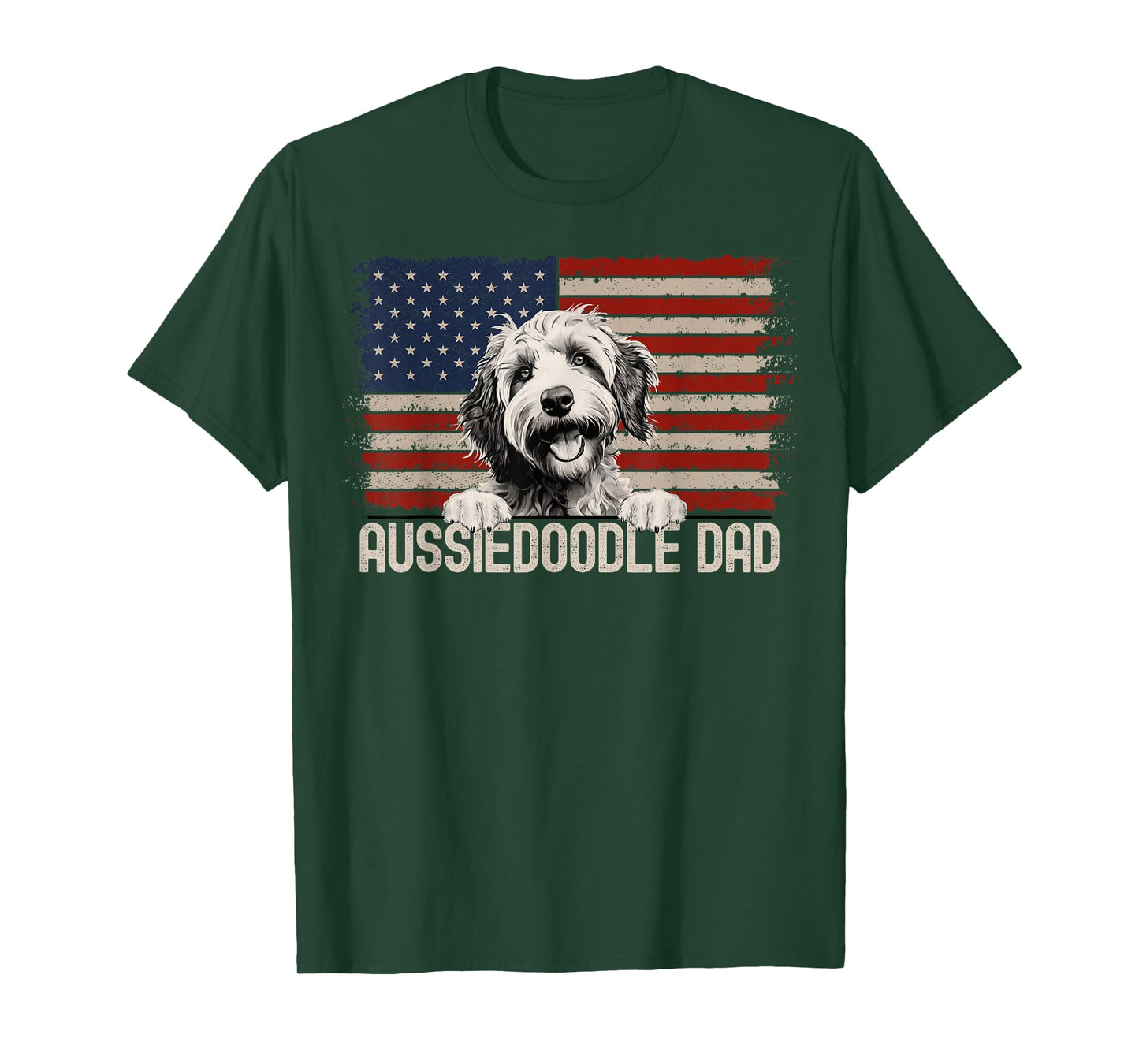 Best Dog Dad Ever American Flag - Aussiedoodle Dad T-Shirt for Men
