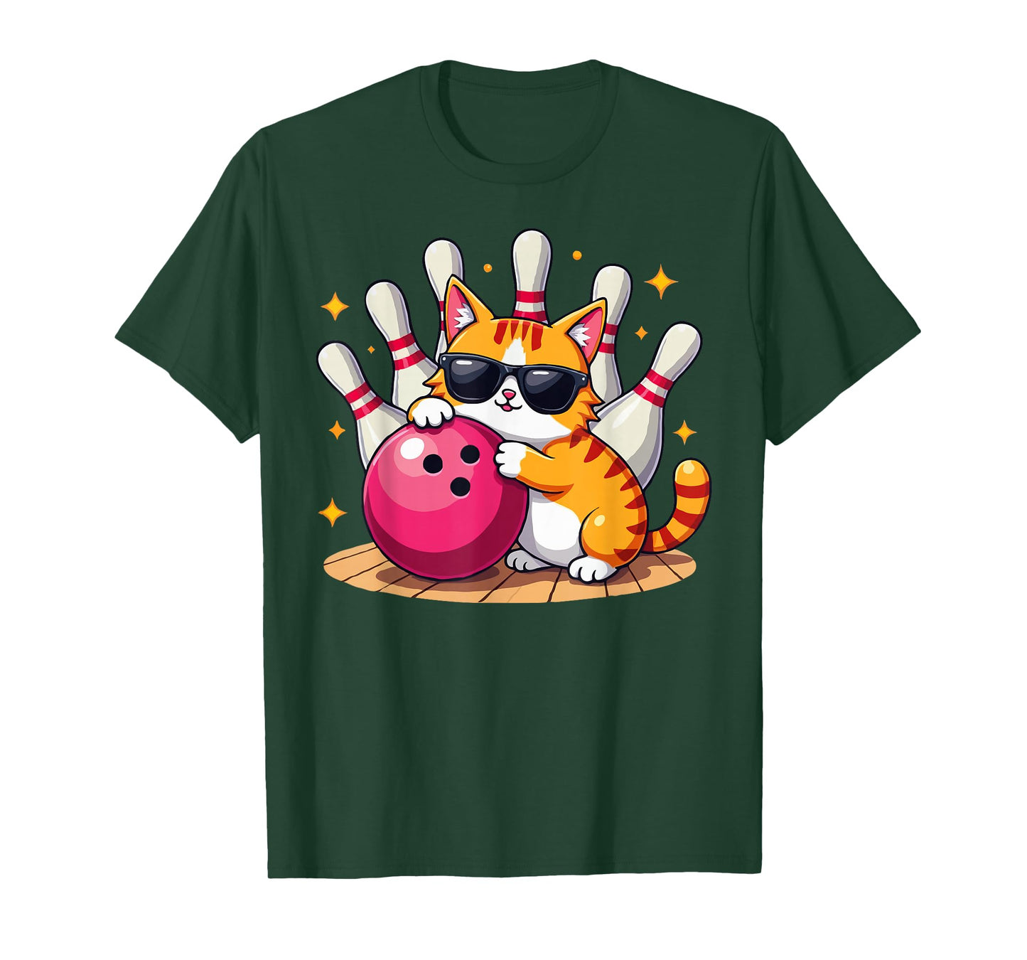 Cute Cat With Sunglasses Cat Playing Bowling For men women T-Shirt