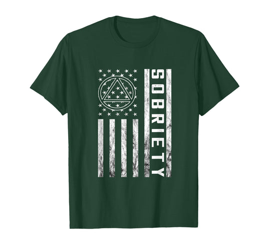 Sobriety Vintage American Flag Alcoholic Abstinence Sober T-Shirt