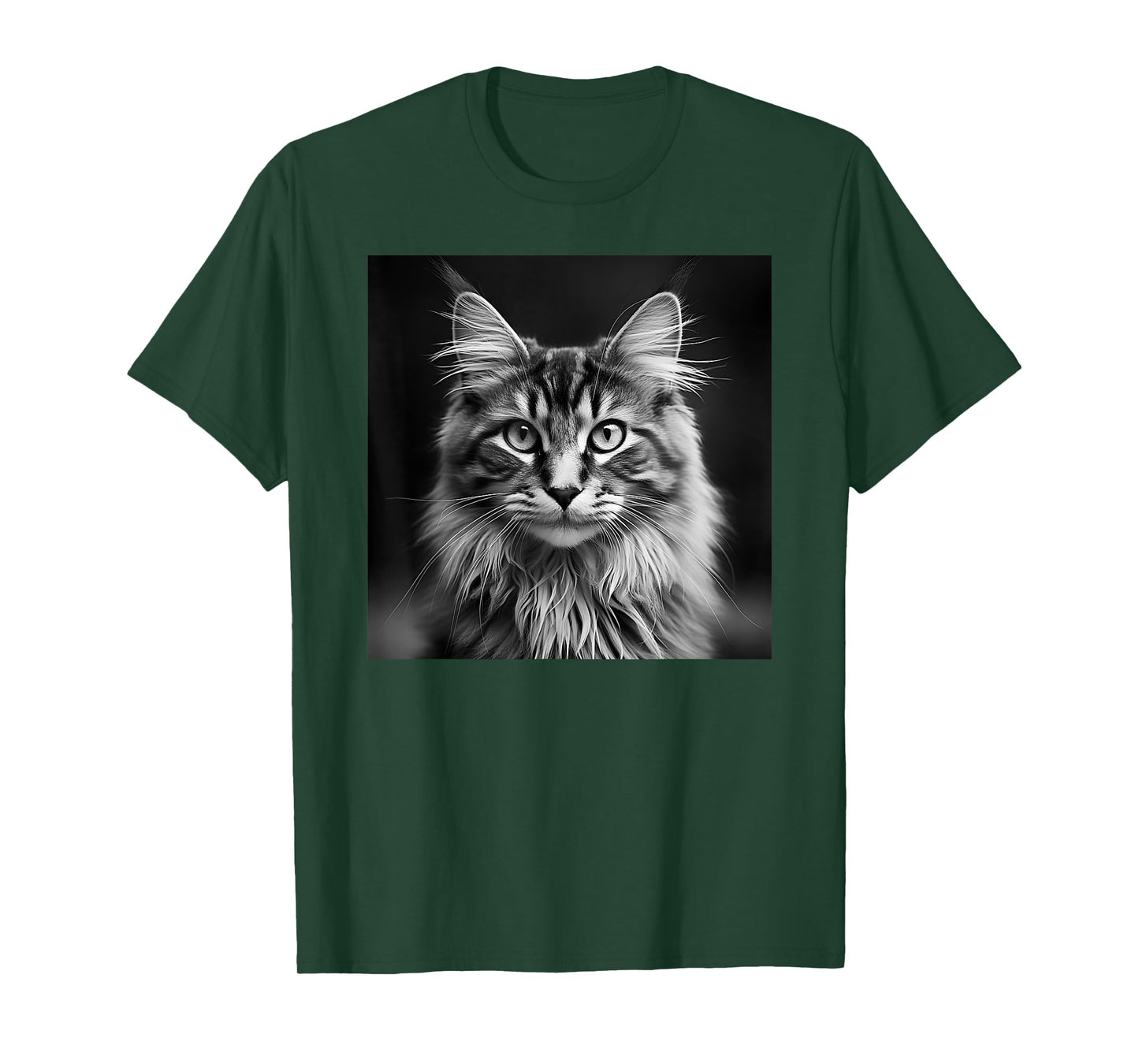 Maine Coon Cat Cinematic Black And White Photography T-Shirt