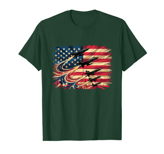 Patriotic Fighter Jets USA American Flag 4th of July Vintage T-Shirt