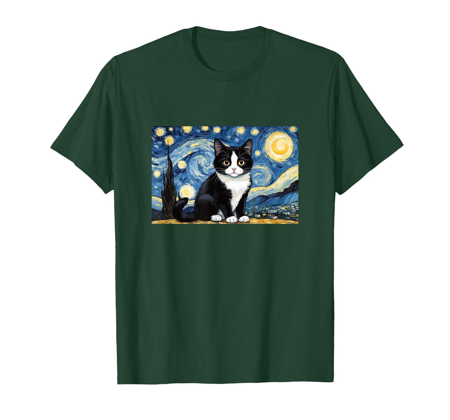 Cat Tuxedo Funny Design Starry Night T-Shirt