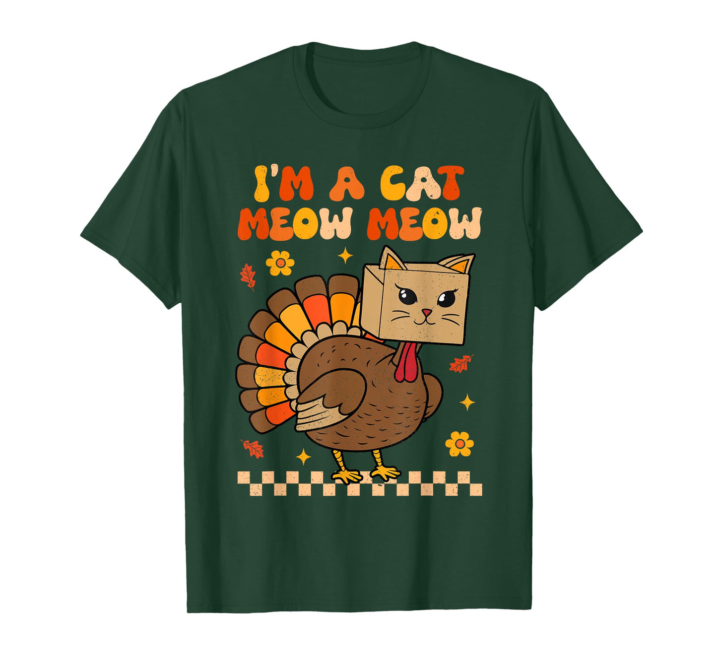 Groovy Thanksgiving Turkey Cat Meow Funny Women Men Kids T-Shirt