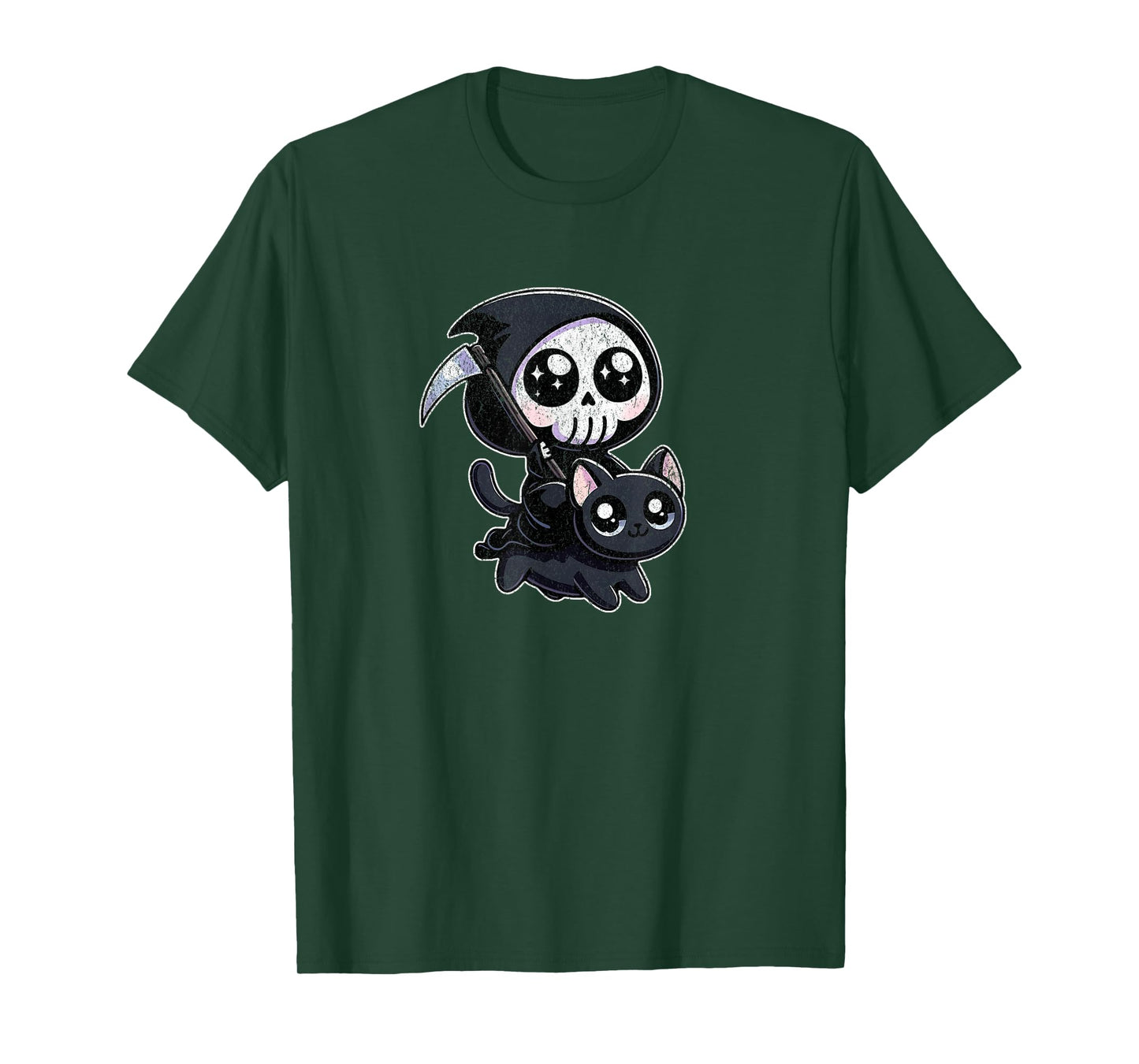 Grim Reaper Riding a Cat Men Women T-Shirt