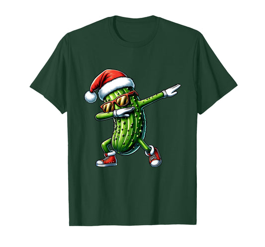 Christmas Pickle Santa Hat Dabbing Cucumber T-Shirt