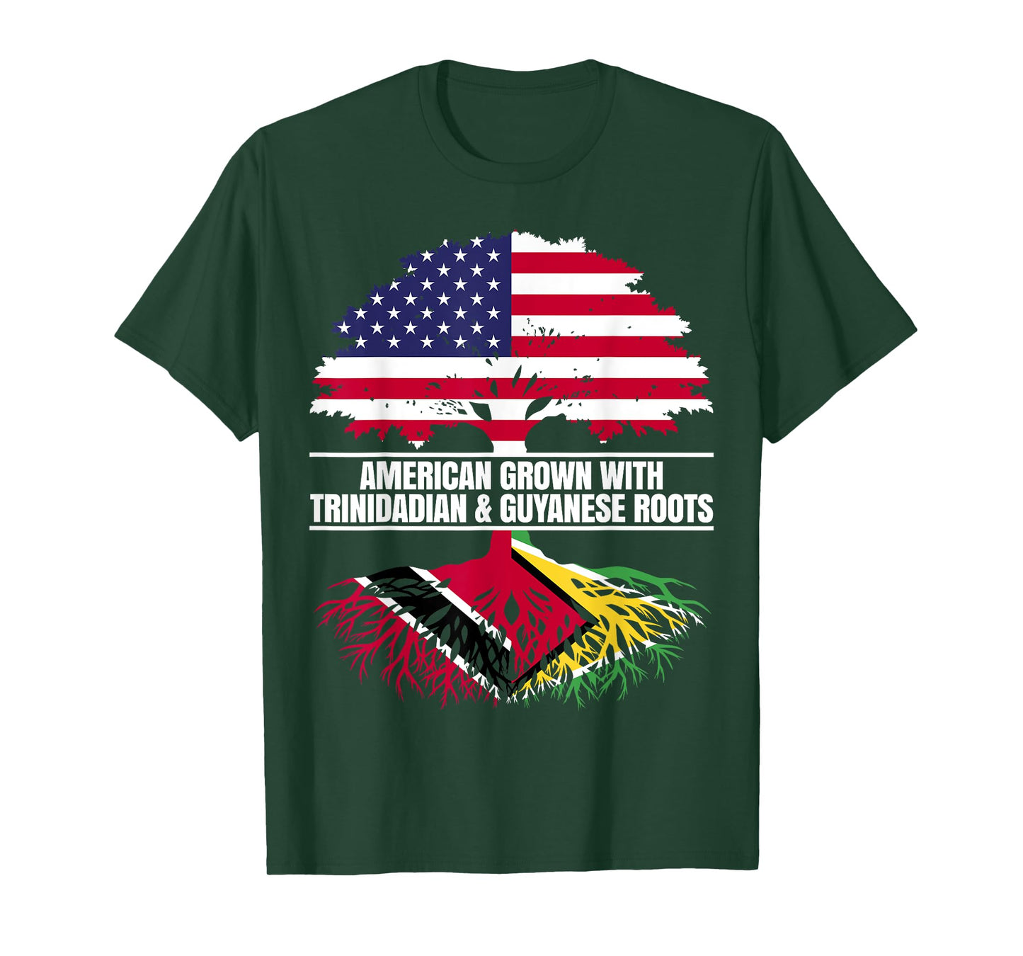 American Grown with Flag Heritage Trinidadian Guyanese Roots T-Shirt