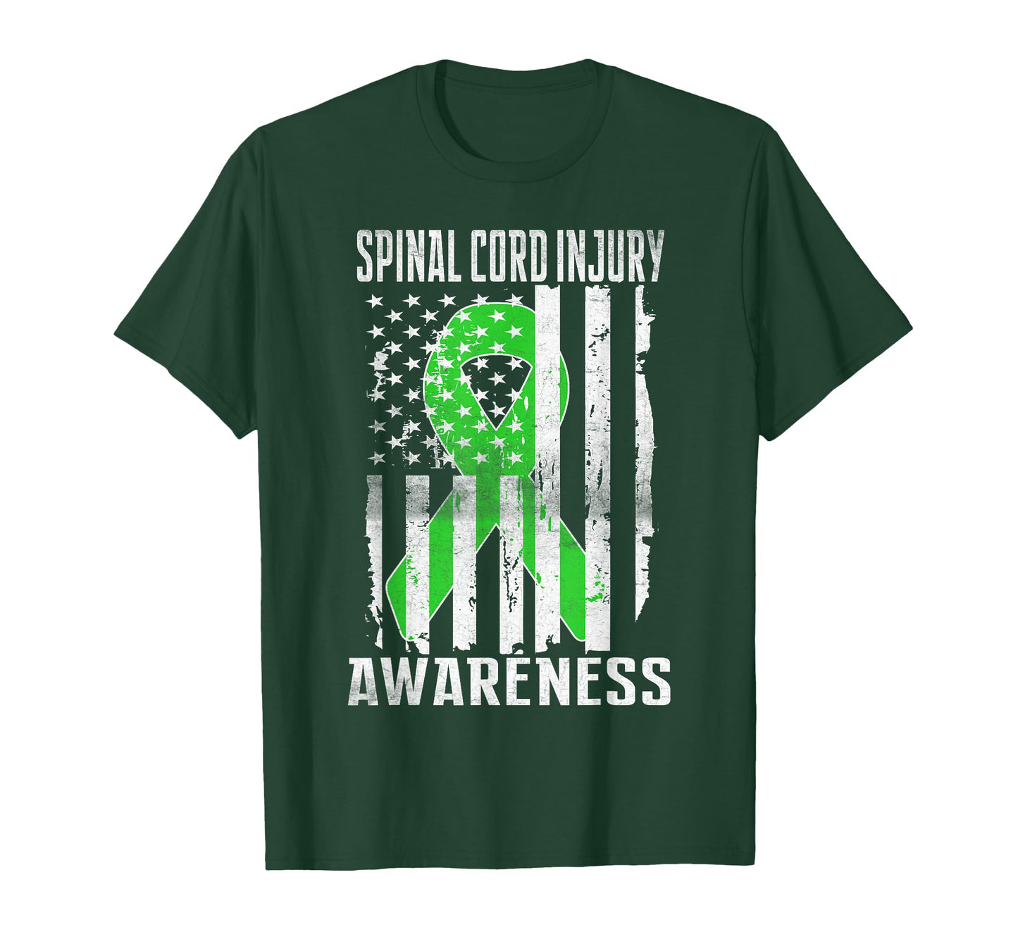 Spinal Cord Injury Awareness Day USA Flag Ribbon Lime Green T-Shirt