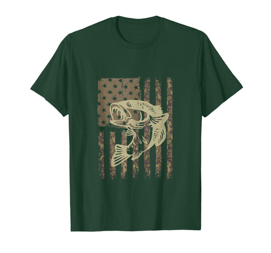 Camouflage USA Flag Big Mouth Bass Vintage Fishing Tank Top