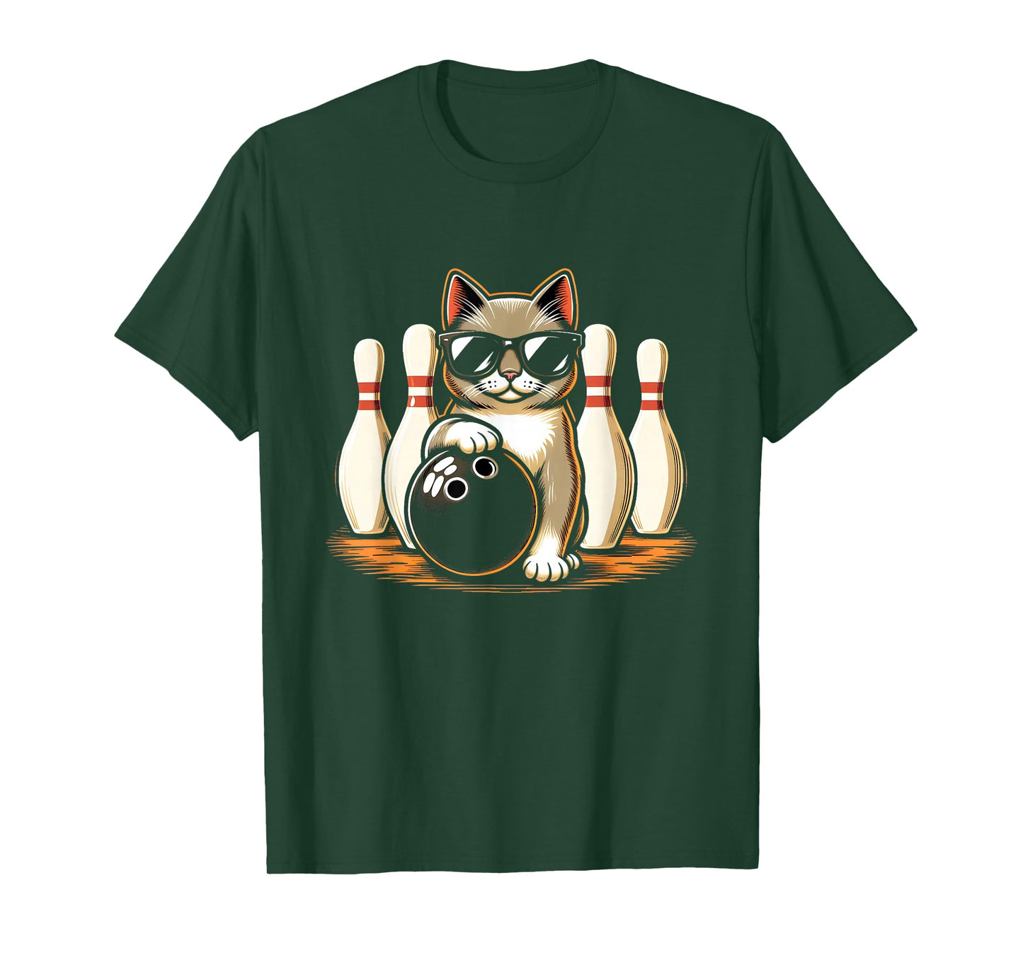 Cat Wearing Sunglasses Playing Bowling Cat Lover T-Shirt