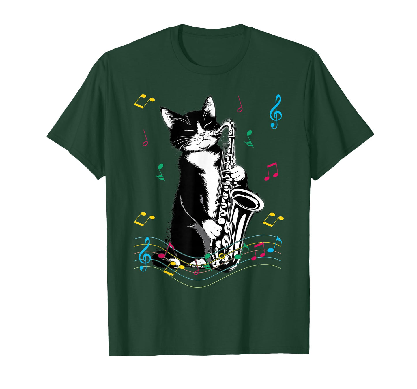 Cat Playing Saxophone Funny Cat Jazz Sax Music Saxophonist T-Shirt