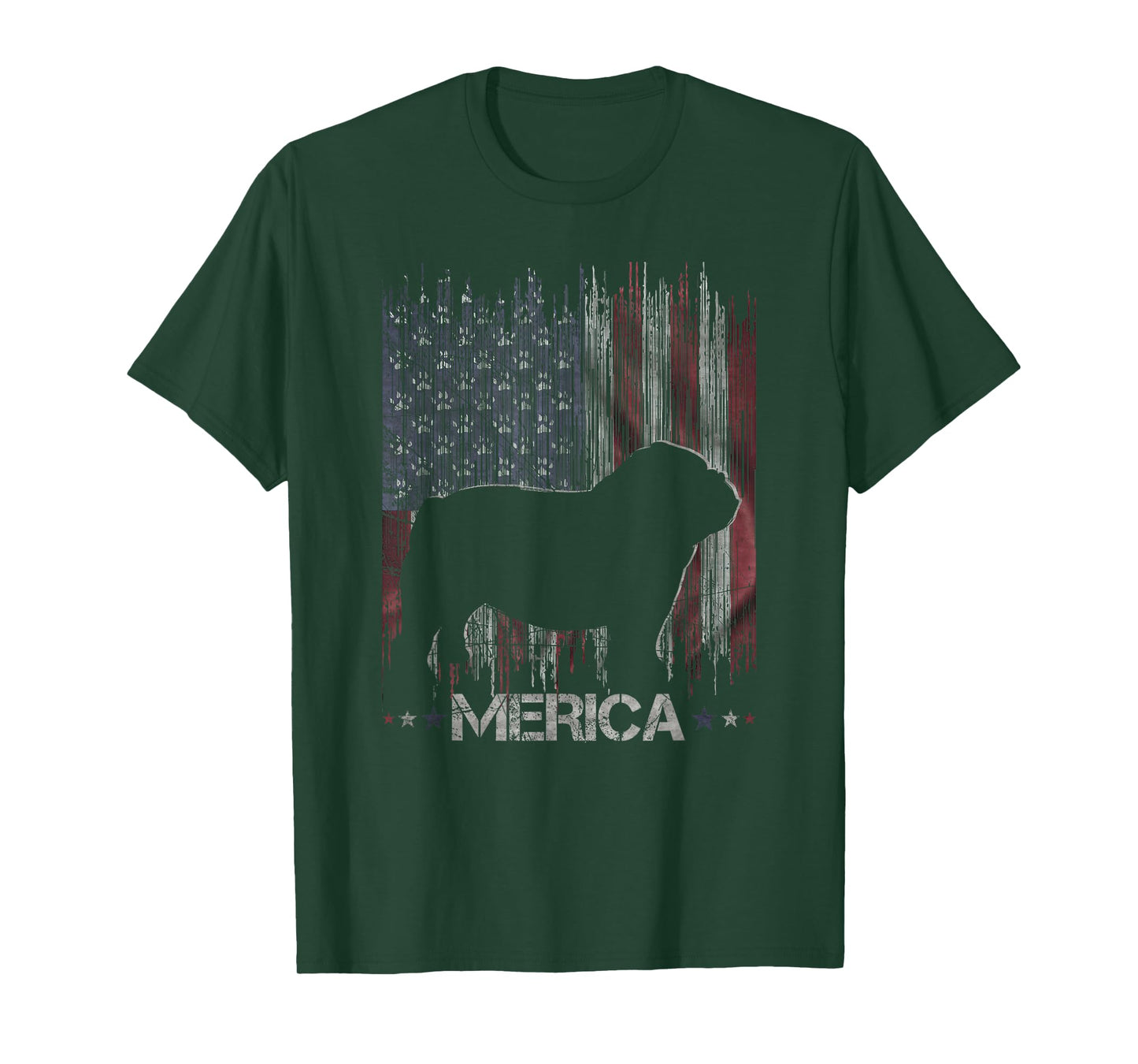 Vintage Bulldog, Merica Bulldog USA Flag Silhouette T-Shirt