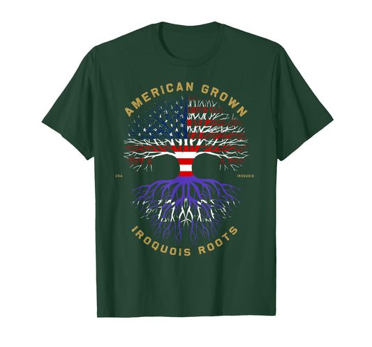 American Grown With Iroquois Roots Tree USA Flag Gifts T-Shirt