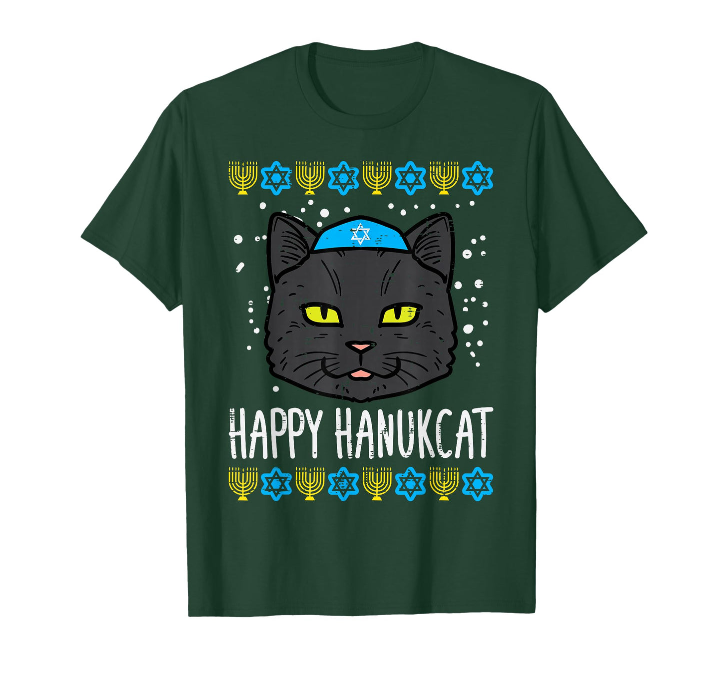 Happy Hanukcat Cat Ugly Hanukkah Chanukah Jew Men Women Kids T-Shirt