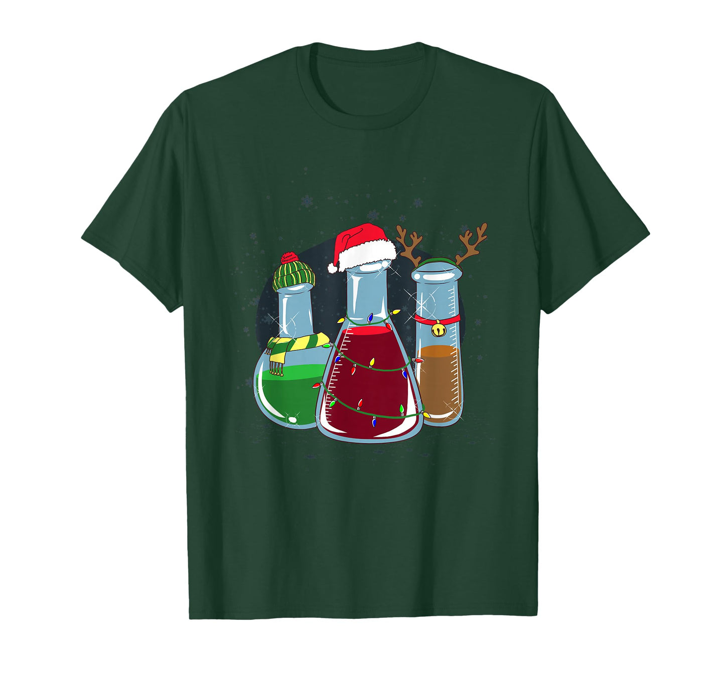 Chemical laboratory bottles, Santa, reindeer, Christmas T-Shirt