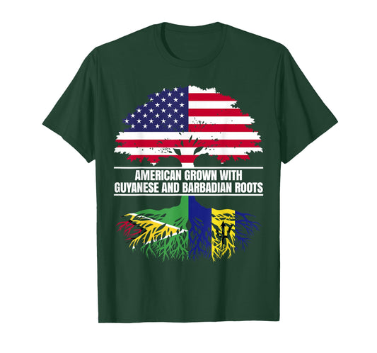 American Grown with Flag Heritage Guyanese Barbadian Roots T-Shirt