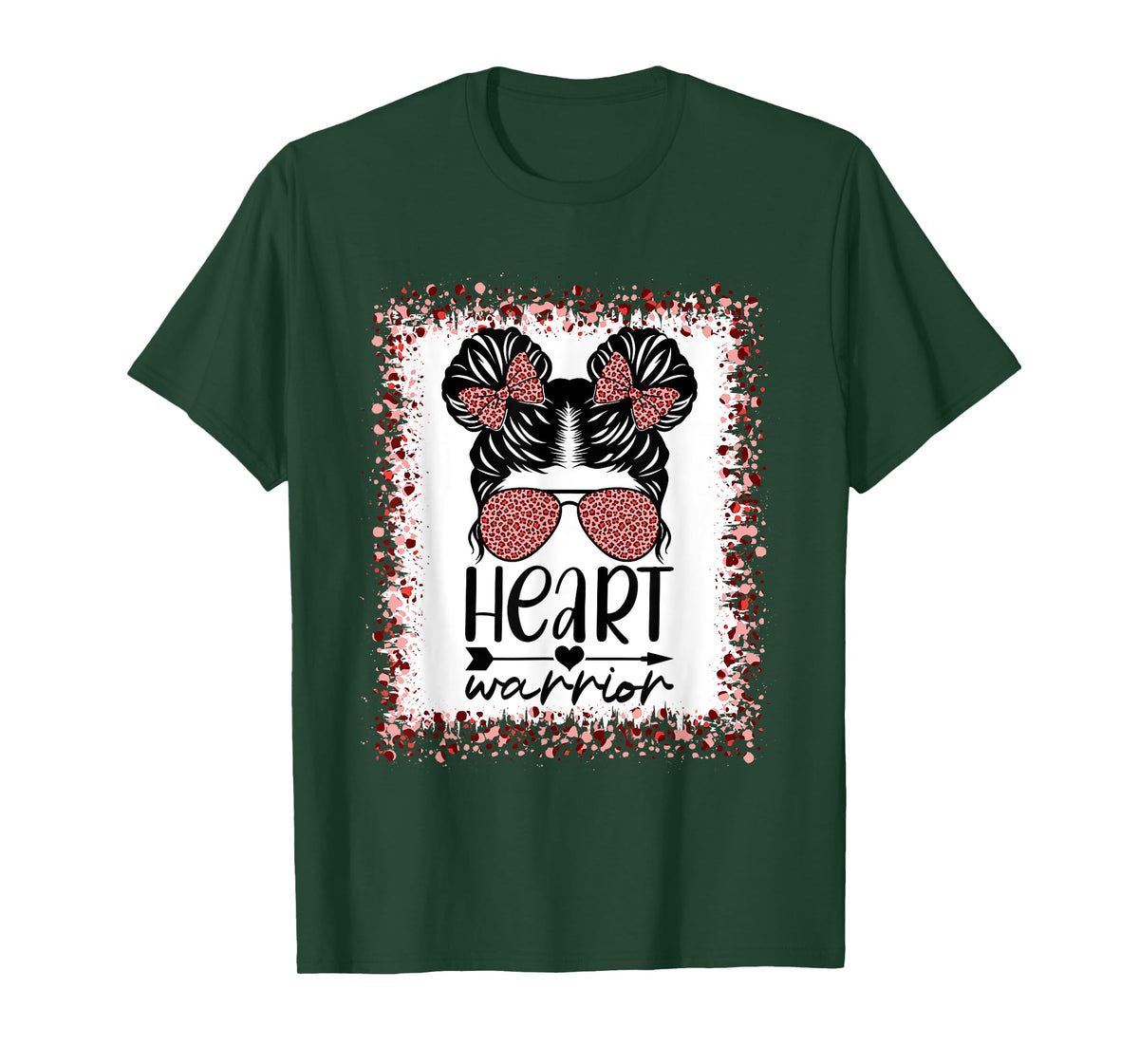 Heart Warrior Messy Bun Leopard Heart Disease Awareness T-Shirt