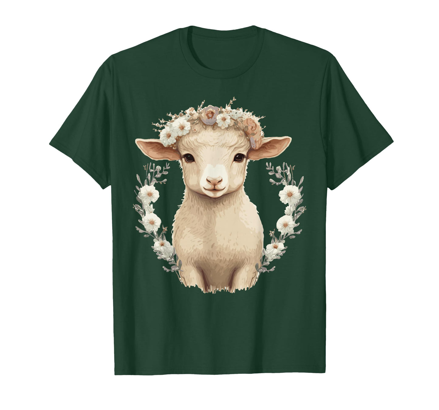 Cute Lamb Flower Crown Sheep Baby Floral Farm Animal Pet T-Shirt