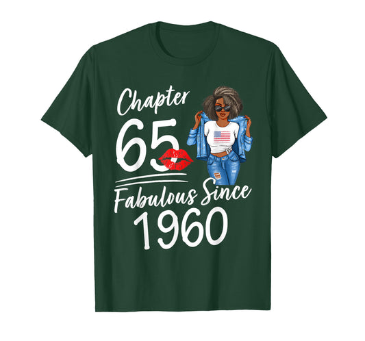 Chapter 65 Fabulous Since 1960 65th Birthday Afro Black Girl T-Shirt