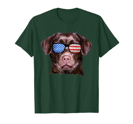 Brown Lab USA Flag Funny Chocolate Labrador July 4th T-Shirt