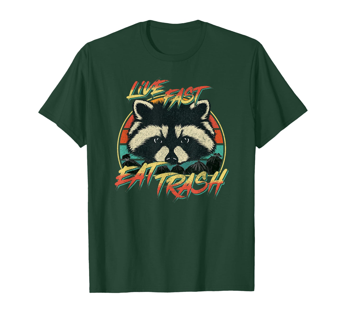 Live Fast Eat Trash Funny Retro Trash Panda Raccoon T-Shirt