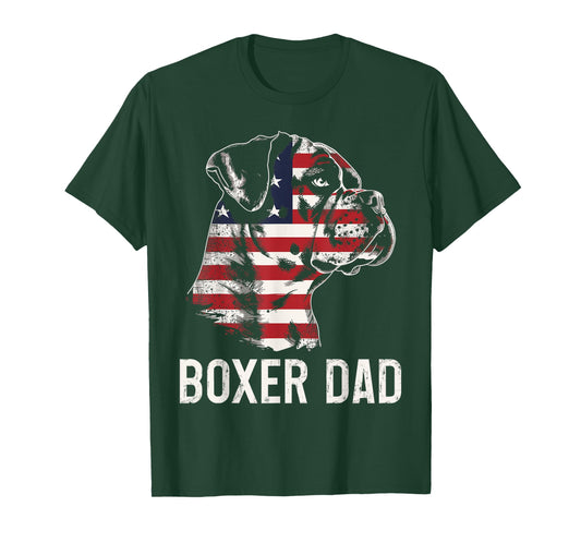 Boxer Dad American Flag Patriotic Dog T-Shirt