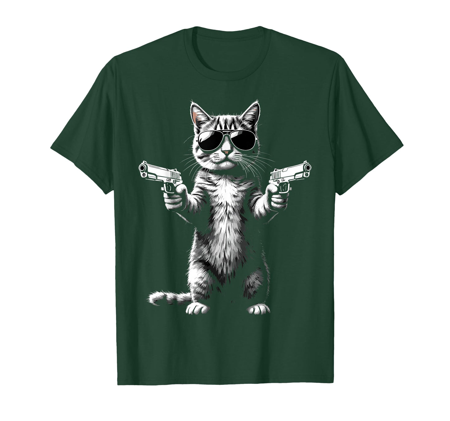 Sunglasses Cat With Guns Cat Dad Funny Cats & Gun Lover T-Shirt