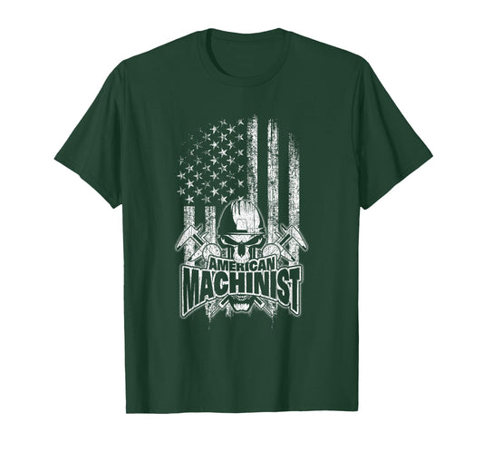 Proud Machinist American Flag with Skull and Calipers T-Shirt