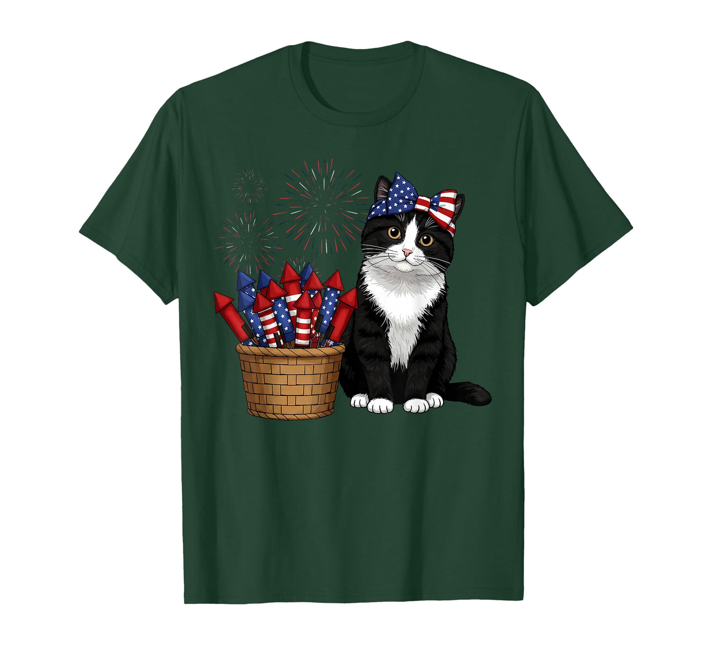 4th of July Cat and Fireworks Design for Men Women Kids T-Shirt