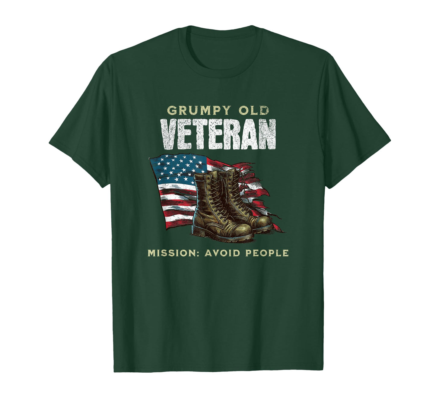 Funny Grumpy Old Vet for Military w/American Flag and Boots T-Shirt