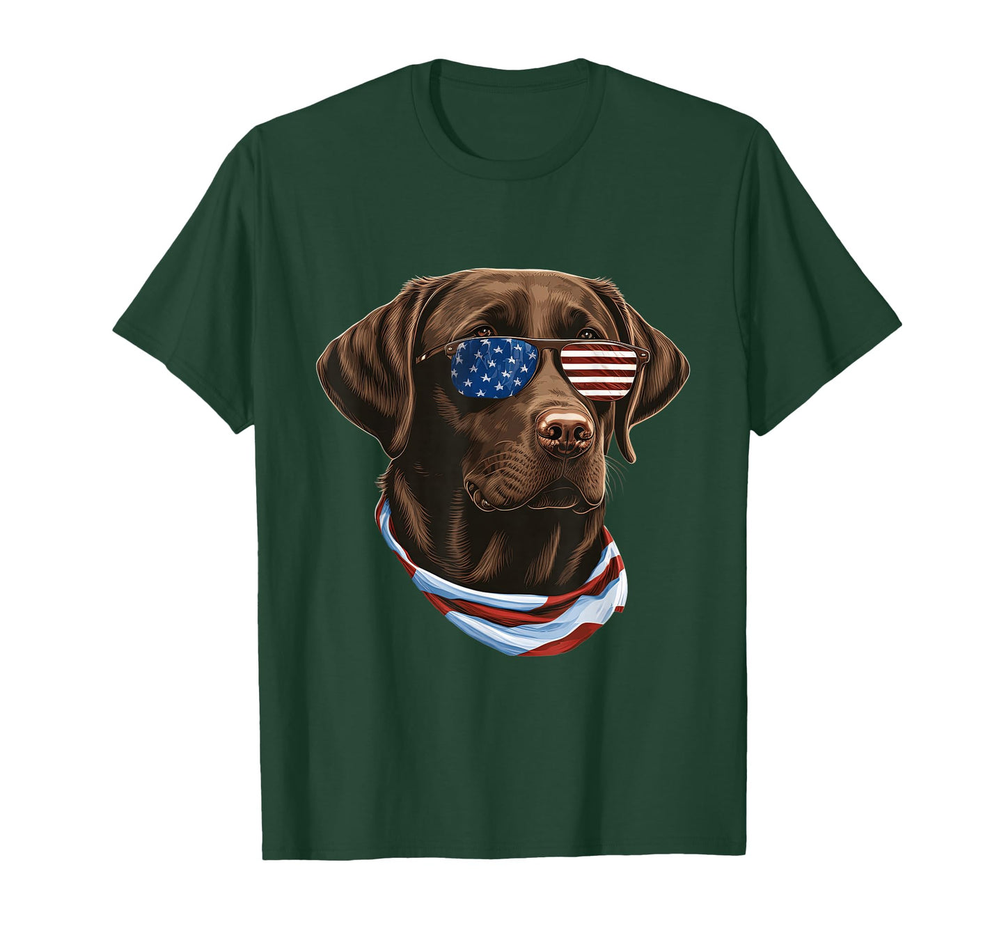 Chocolate Labrador With USA Sunglasses And Flag T-Shirt