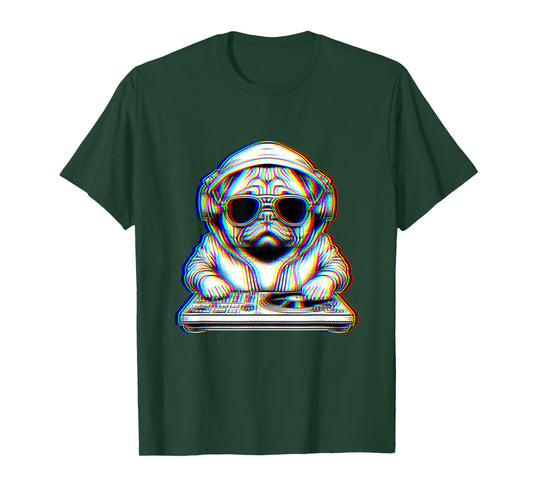Trippy Pug Dog Dj Optical Illusion Rave EDM Festival Music Men Women T-Shirt