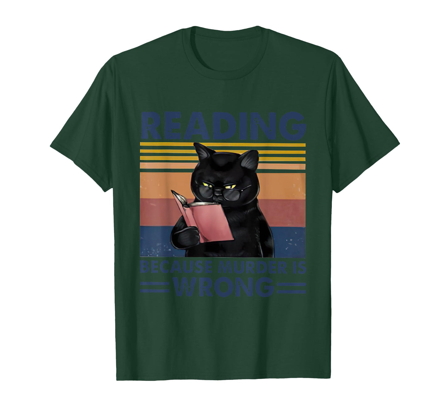 Reading Because Murder Is Wrong Vintage Reader Cat T-Shirt for Men Women