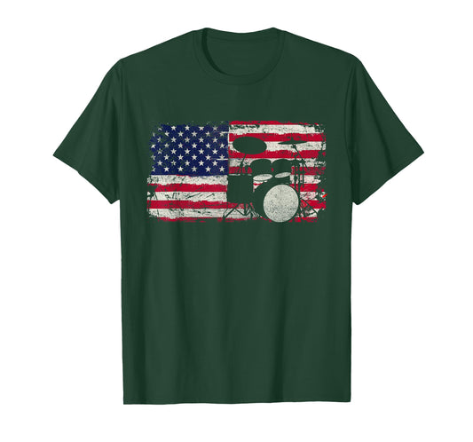 Drum Sets - USA Flag Drummer Music Lover Drumming T-Shirt